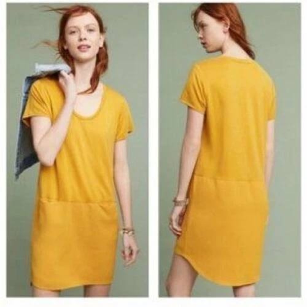 Dolan Left Coast Collection‎ Women's Gold Short Sleeve Pocket T-Shirt Dress